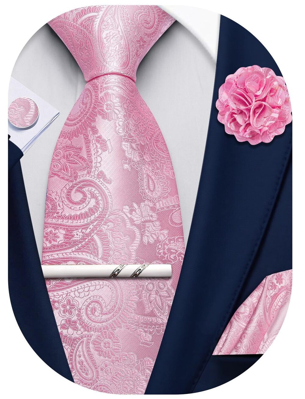 3944 Blush Pink Paisley Ties Silk Woven Necktie Pocket Square Cufflinks Tie
